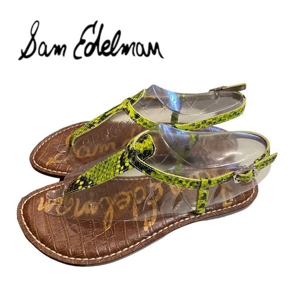 SAM EDELMAN Gigi Neon Green Snakeskin Thong Sandals NEW 6 6W - Picture 1 of 6